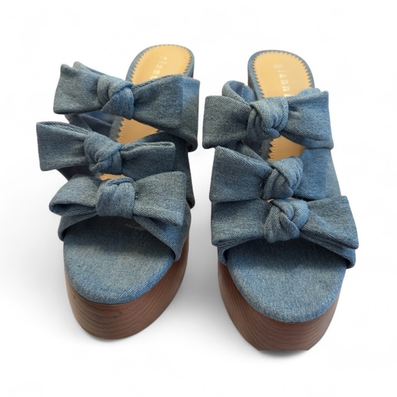 Gianni Bini- Rhodes Linen Bow Detail Block Heel Platform Slide Sandals Size 10 - Picture 7 of 7